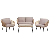 Garden Lounge Set with Table 4 Seater CORINTH II PE Rattan Natural