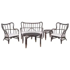 Garden Lounge Set with Table 4 Seater BRINDISI Rattan Dark Brown