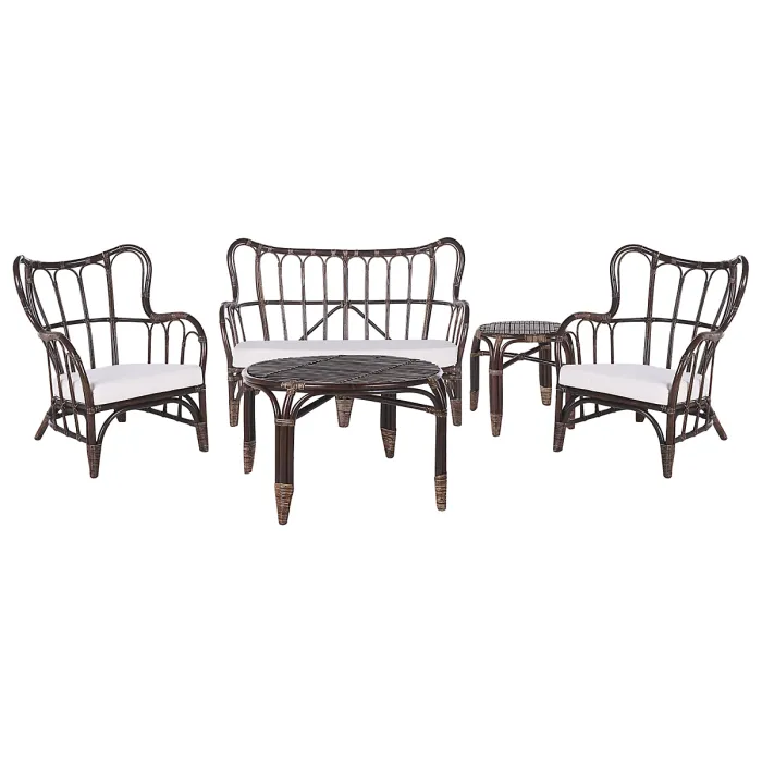 Garden Lounge Set with Table 4 Seater BRINDISI Rattan Dark Brown