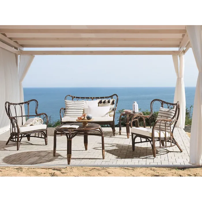 Garden Lounge Set with Table 4 Seater BRINDISI Rattan Dark Brown