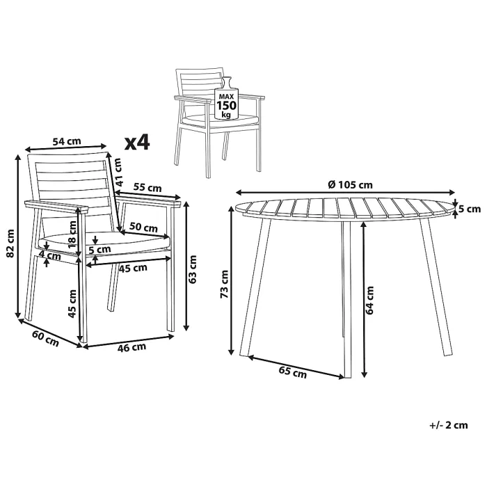 Garden Dining Set 4 Seater CAVOLI with Cushions Metal Beige