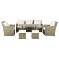 Garden Lounge Set with Table and Ottoman 5 Seater FONTI with Cushions PE Rattan Brown