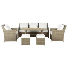 Garden Lounge Set with Table and Ottoman 5 Seater FONTI with Cushions PE Rattan Brown