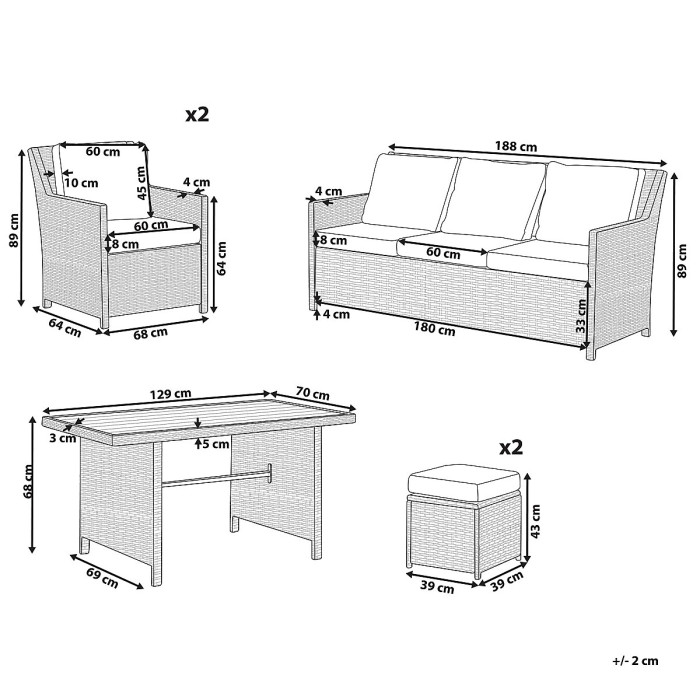 Garden Lounge Set with Table and Ottoman 5 Seater FONTI with Cushions PE Rattan Brown