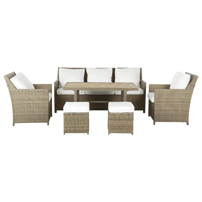 Garden Lounge Set with Table and Ottoman 5 Seater FONTI with Cushions PE Rattan Brown