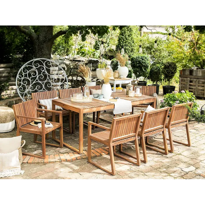 Garden Dining Set 6 Seater SASSARI Acacia Wood Brown
