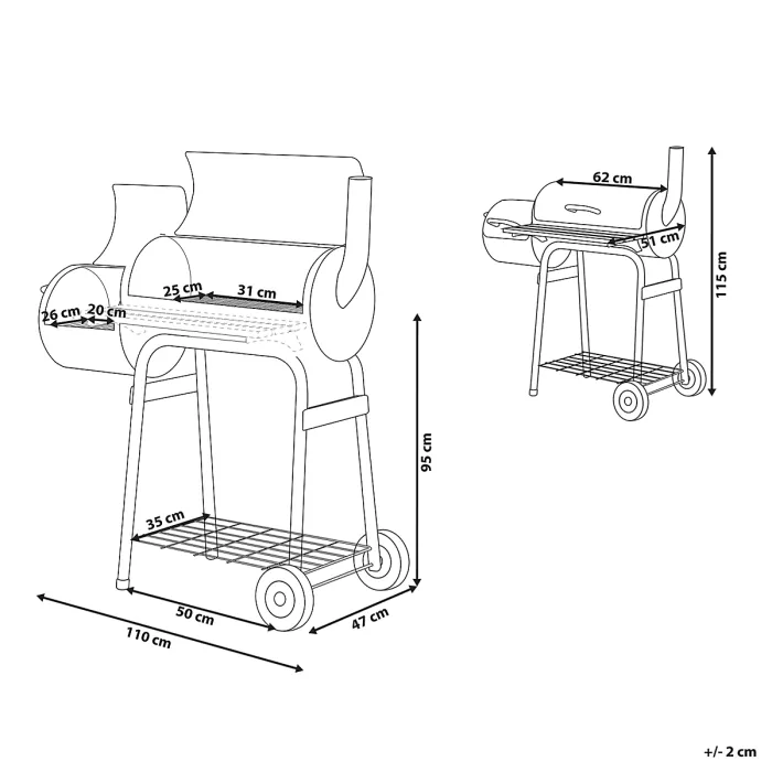 Charcoal BBQ Grill SATAH with Smoker Metal Black