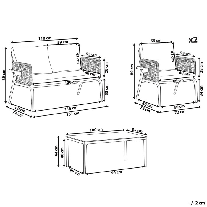 Garden Lounge Set with Table 4 Seater SCIACCA Metal Grey