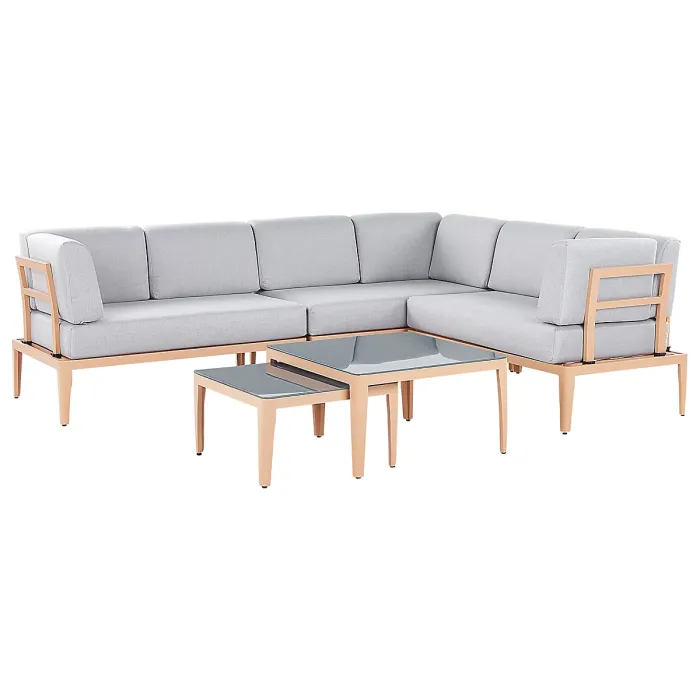 Garden Corner Sofa with Table 6 Seater RIMA III Left Hand Modular Metal Grey