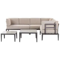 Garden Corner Sofa with Table 6 Seater RIMA III Left Hand Modular Metal Beige
