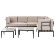 Garden Corner Sofa with Table 6 Seater RIMA III Left Hand Modular Metal Beige