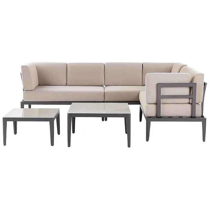 Garden Corner Sofa with Table 6 Seater RIMA III Left Hand Modular Metal Beige