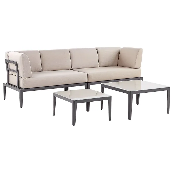 Garden Corner Sofa with Table 6 Seater RIMA III Left Hand Modular Metal Beige