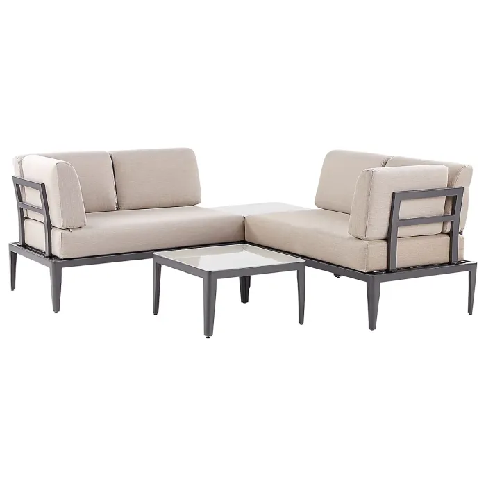 Garden Corner Sofa with Table 6 Seater RIMA III Left Hand Modular Metal Beige