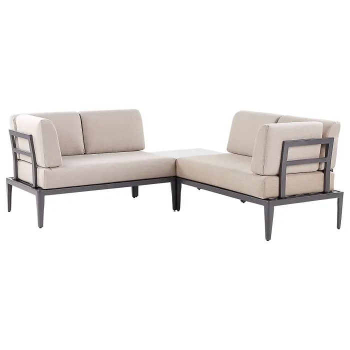 Garden Corner Sofa with Table 6 Seater RIMA III Left Hand Modular Metal Beige