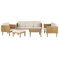 Garden Lounge Set with Table and Ottoman 6 Seater BARATTI Acacia Wood Brown