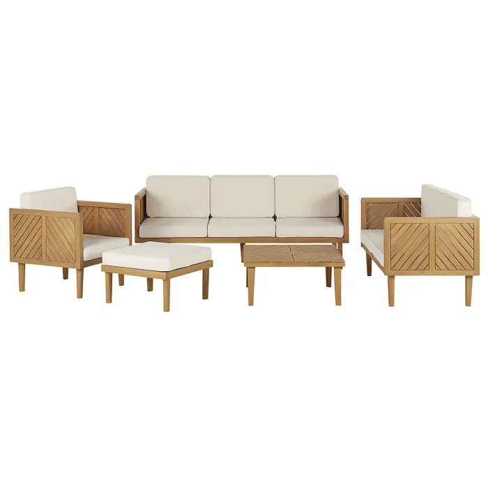 Garden Lounge Set with Table and Ottoman 6 Seater BARATTI Acacia Wood Brown