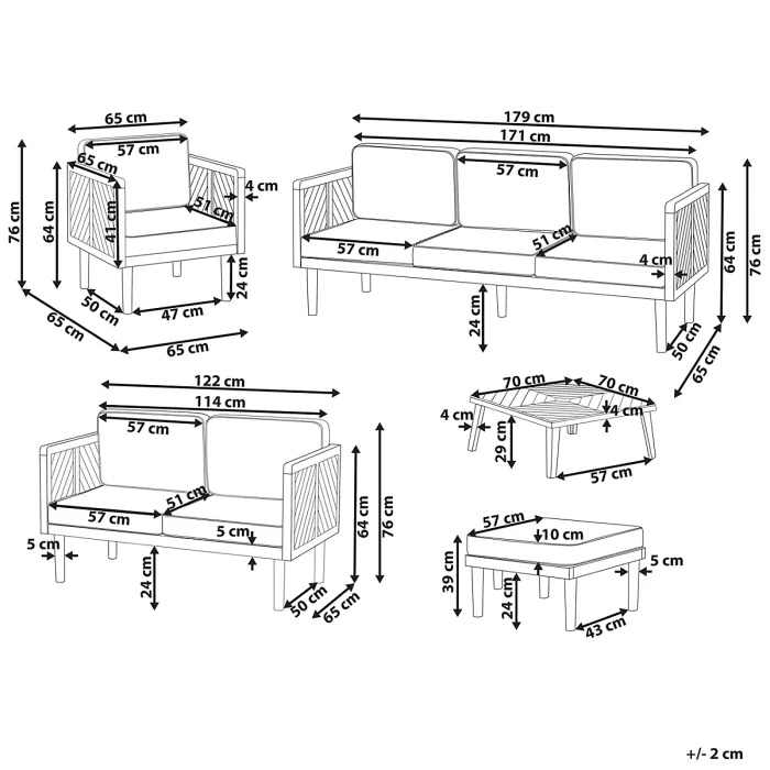 Garden Lounge Set with Table and Ottoman 6 Seater BARATTI Acacia Wood Brown