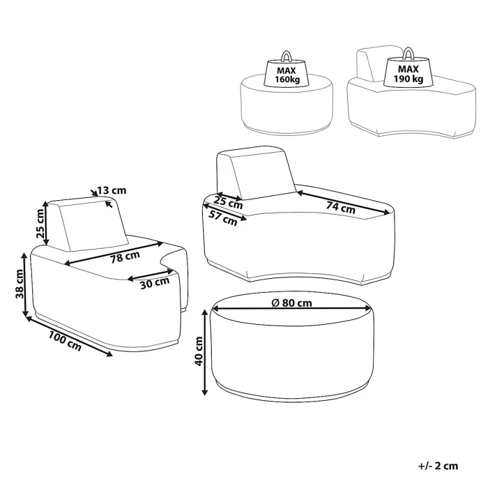 Garden Lounge Set with Table 2 Seater FABRO Modular Light Grey