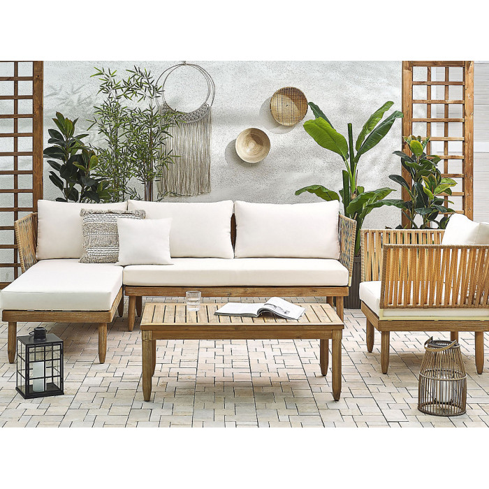 Garden Lounge Set with Table 4 Seater CREMONA Right Hand Acacia Wood Off-White