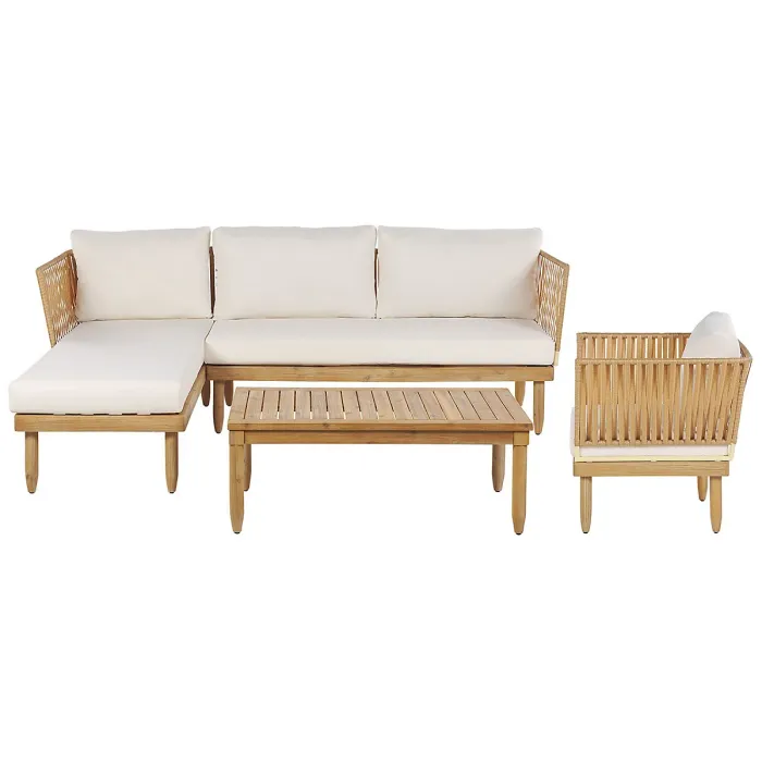 Garden Lounge Set with Table 4 Seater CREMONA Right Hand Acacia Wood Off-White