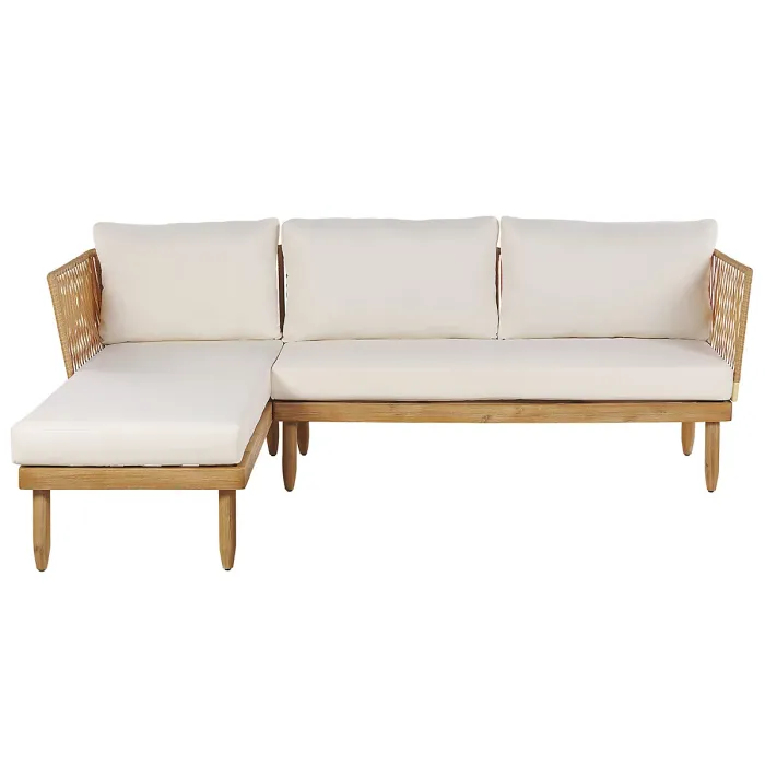 Garden Lounge Set with Table 4 Seater CREMONA Right Hand Acacia Wood Off-White