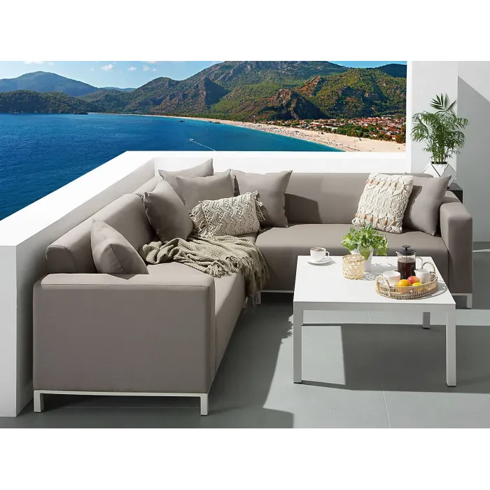 Garden Corner Sofa with Table 5 Seater BELIZE Right Hand Modular Beige