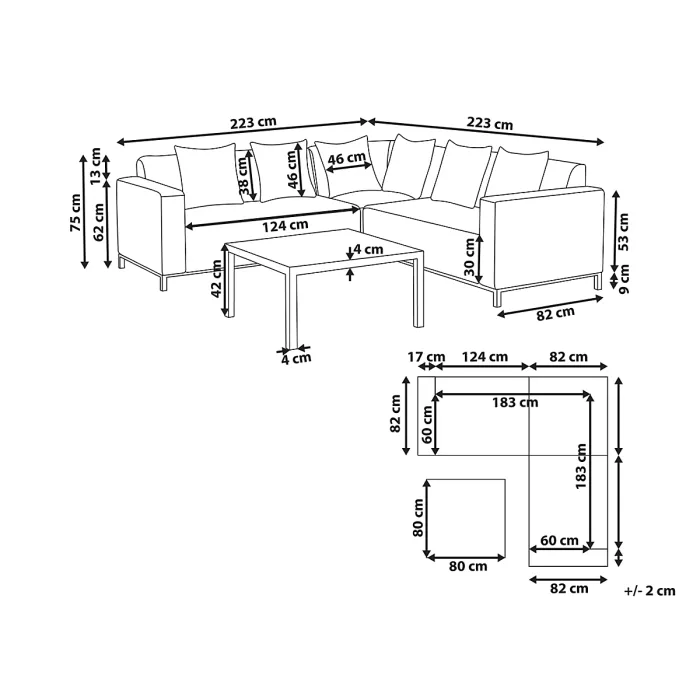 Garden Corner Sofa with Table 5 Seater BELIZE Right Hand Modular Beige