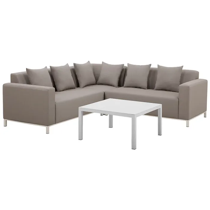 Garden Corner Sofa with Table 5 Seater BELIZE Right Hand Modular Beige