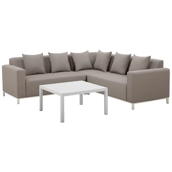 Garden Corner Sofa with Table 5 Seater BELIZE Right Hand Modular Beige