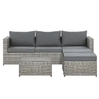Garden Corner Sofa with Table 5 Seater SABBIA Right Hand Modular PE Rattan Light Grey