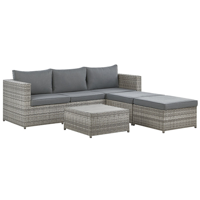 Garden Corner Sofa with Table 5 Seater SABBIA Right Hand Modular PE Rattan Light Grey