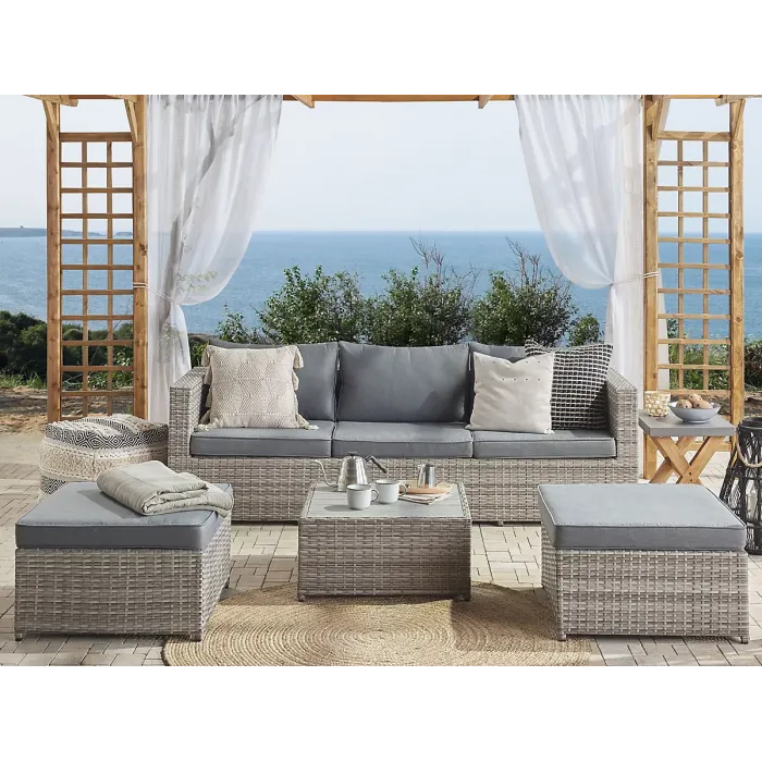 Garden Corner Sofa with Table 5 Seater SABBIA Right Hand Modular PE Rattan Light Grey