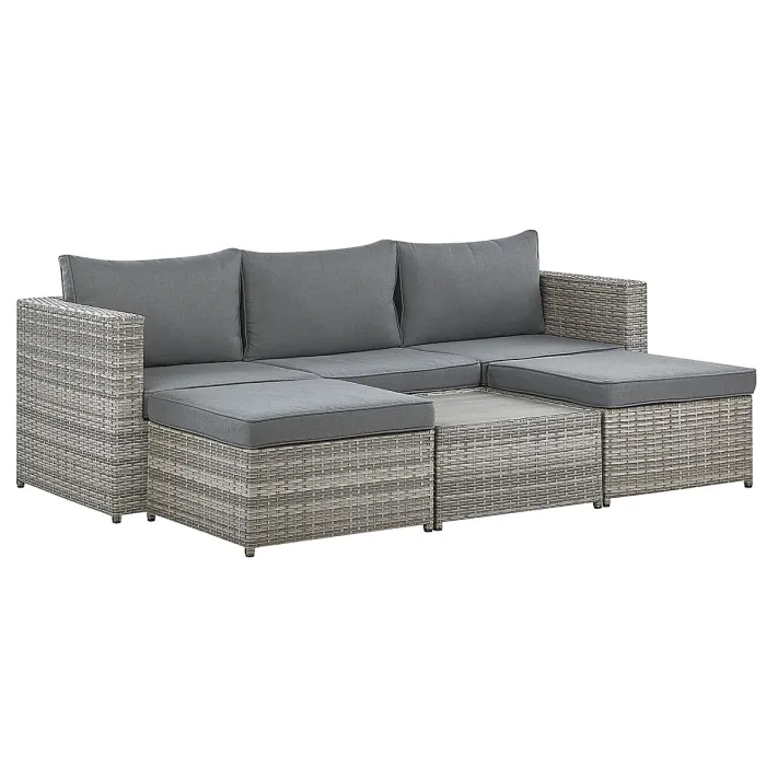Garden Corner Sofa with Table 5 Seater SABBIA Right Hand Modular PE Rattan Light Grey