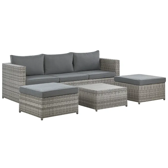 Garden Corner Sofa with Table 5 Seater SABBIA Right Hand Modular PE Rattan Light Grey