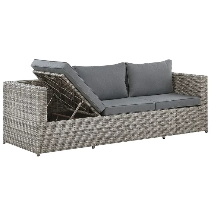 Garden Corner Sofa with Table 5 Seater SABBIA Right Hand Modular PE Rattan Light Grey
