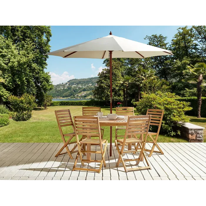 6 Seater Acacia Wood Garden Dining Set TOLVE with Beige Parasol