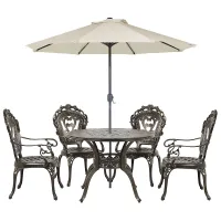 Garden Dining Set 4 Seater SAPRI with Parasol (16 Options) Metal Dark Brown