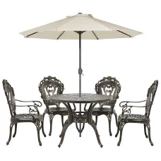 Garden Dining Set 4 Seater SAPRI with Parasol (16 Options) Metal Dark Brown