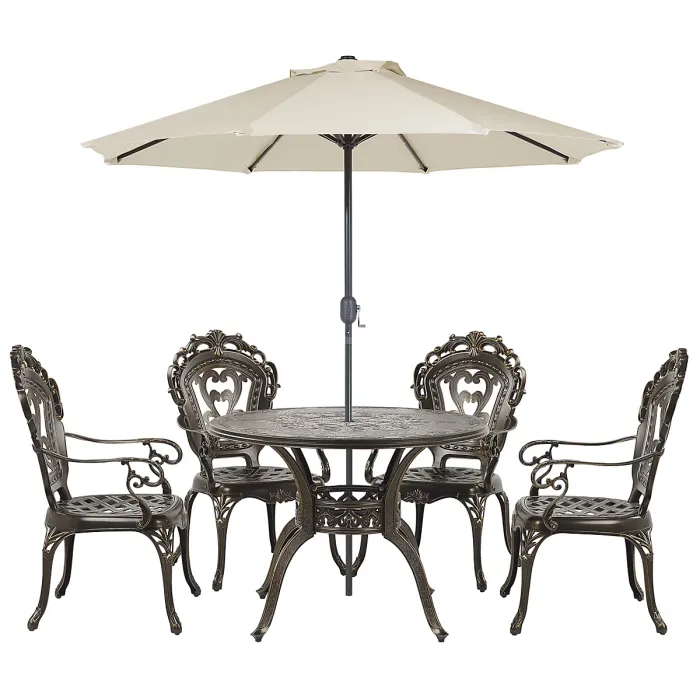 Garden Dining Set 4 Seater SAPRI with Parasol (16 Options) Metal Dark Brown