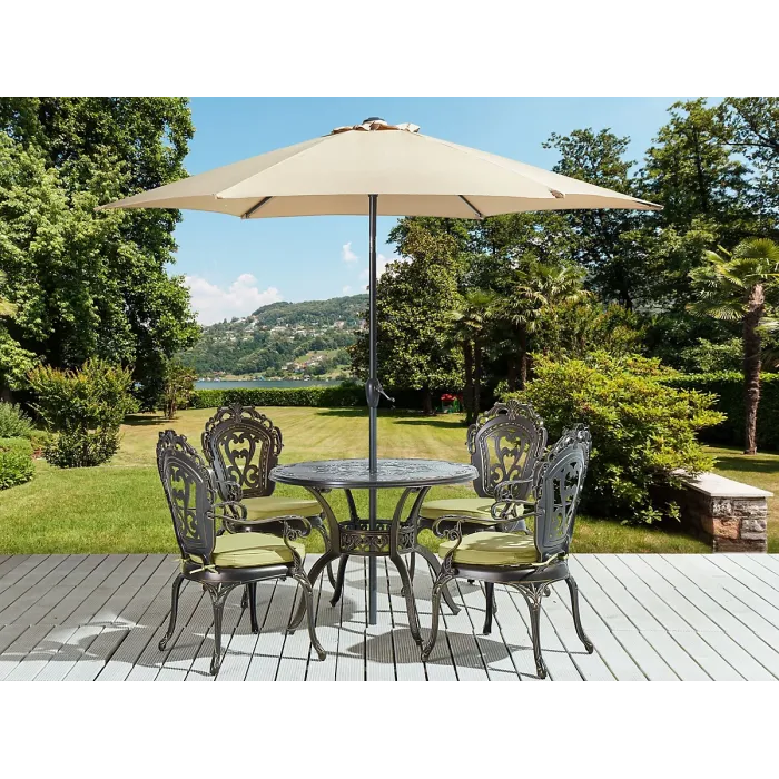 Garden Dining Set 4 Seater SAPRI with Parasol (16 Options) Metal Dark Brown
