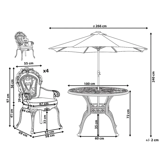Garden Dining Set 4 Seater SAPRI with Parasol (16 Options) Metal Dark Brown