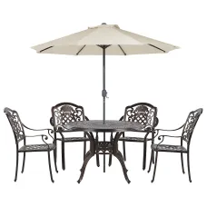 Garden Dining Set 4 Seater SALENTO with Parasol (16 Options) Metal Dark Brown