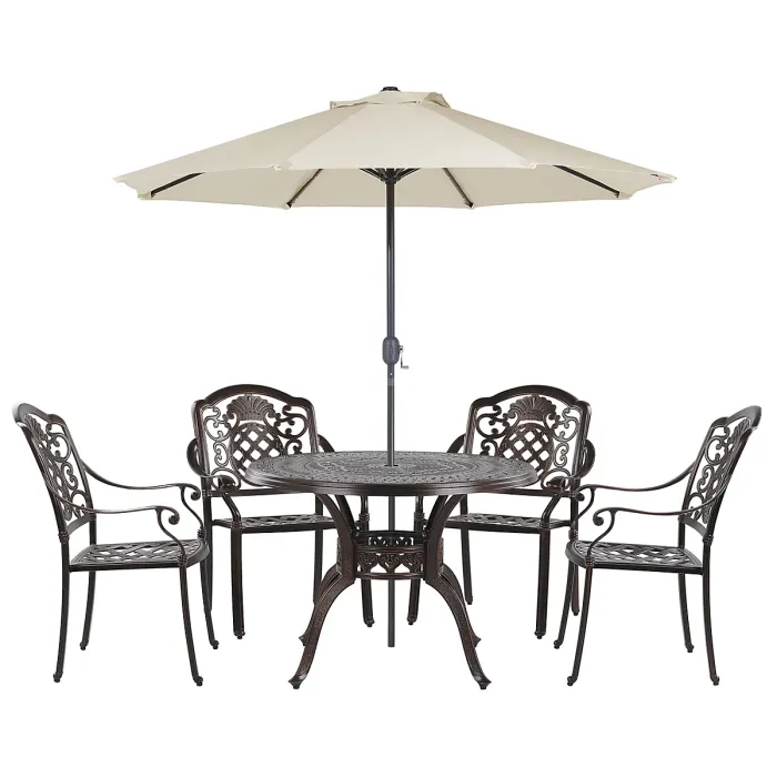Garden Dining Set 4 Seater SALENTO with Parasol (16 Options) Metal Dark Brown