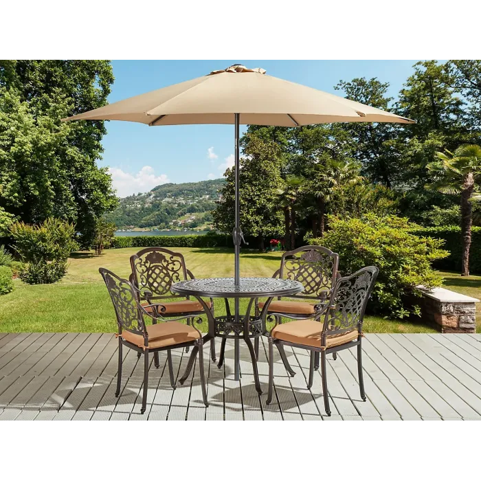 Garden Dining Set 4 Seater SALENTO with Parasol (16 Options) Metal Dark Brown