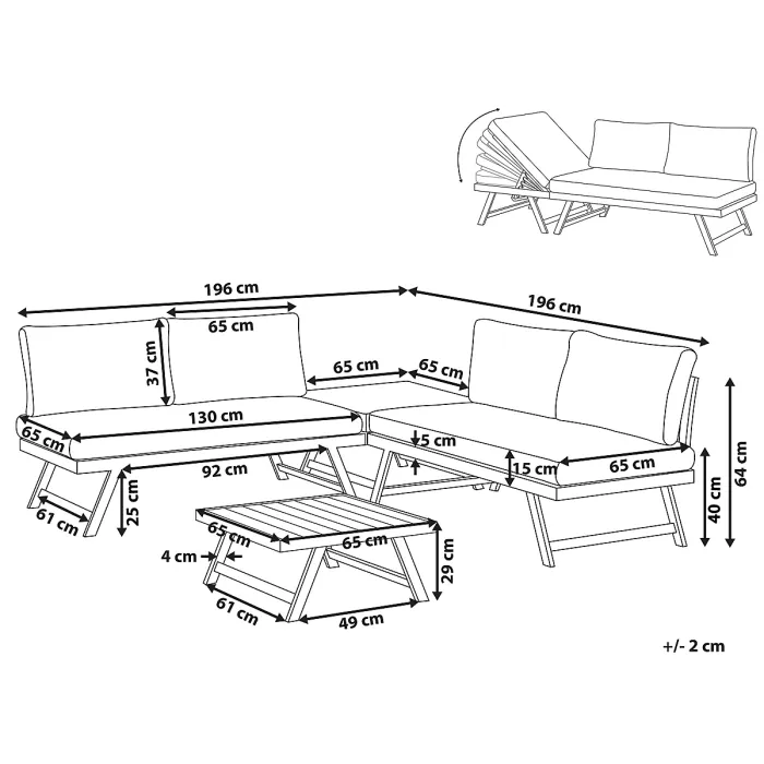 Garden Corner Sofa with Table 5 Seater COCCORINO Metal Grey