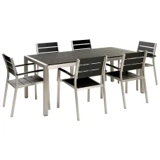 Garden Dining Set 6 Seater VERNIO Black/ Silver