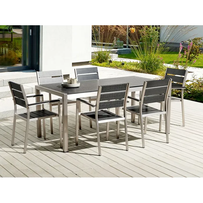 Garden Dining Set 6 Seater VERNIO Black/ Silver