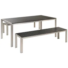Garden Dining Set with Benches 6 Seater NARDO Black/ Silver