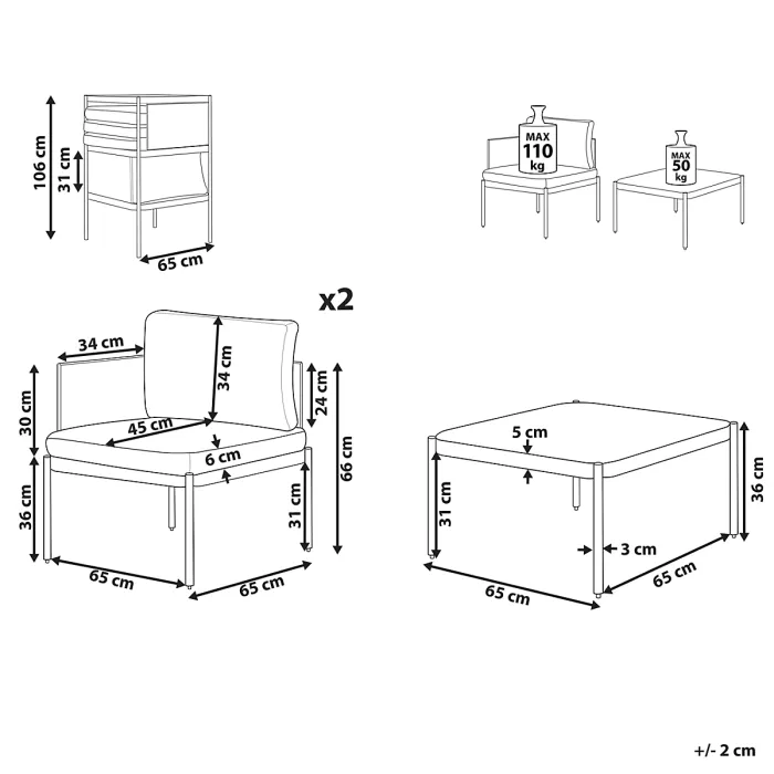 Garden Lounge Set with Table 2 Seater TERRACINA Metal Light Grey